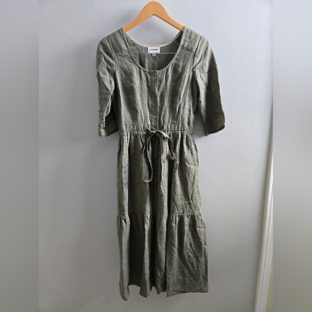 Cotton Candy Short Sleeved Green Linen Dress Size  XXS